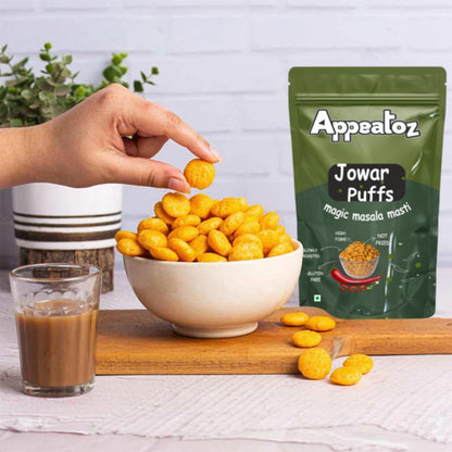 Appeatoz Jowar Puffs - Magic Masala | Roasted, Not Fried | Gluten-Free & High Protein | No Added Sugar | Healthy Baked Snack for Kids & Adults | Sorghum-Based | Crunchy Snack | Pack of 5