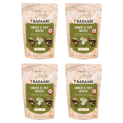 7 BAZAARI™ Premium Choco & Nut Dates - No Added Sugar, Gluten Free, Natural Ingredients - Assorted Almond Dark Chocolate, Cashew Milk Chocolate- 6pcs (Pack of 1)