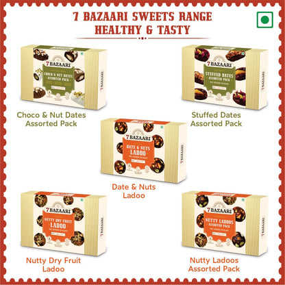 7 BAZAARI™ Premium Choco & Nut Dates - No Added Sugar, Gluten Free, Natural Ingredients - Assorted Almond Dark Chocolate, Cashew Milk Chocolate- 6pcs (Pack of 1)