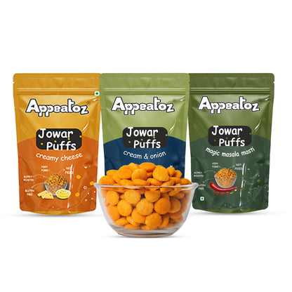 Appeatoz Jowar Puffs - Magic Masala | Roasted, Not Fried | Gluten-Free & High Protein | No Added Sugar | Healthy Baked Snack for Kids & Adults | Sorghum-Based | Crunchy Snack | Pack of 5