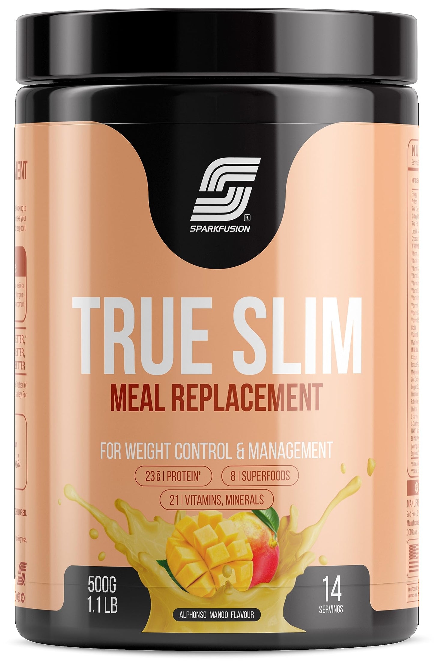 Sparkfusion True Slim Protein Powder Meal Replacement Shake | For Weight Control And Management | 23 gm Protein With 8 Ayurvedic Superfood | Sugar Free | For Men and Women (Chocolate Smoothie, 500 gm)
