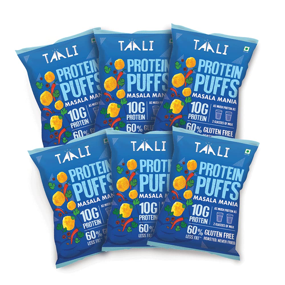 Taali Protein Puffs | 60 gm (Pack of 6) | Try All Flavors Pack | Healthy Roasted Tasty Snacks | 100% Veg., Gluten Free, No Cholesterol, No Trans-Fat