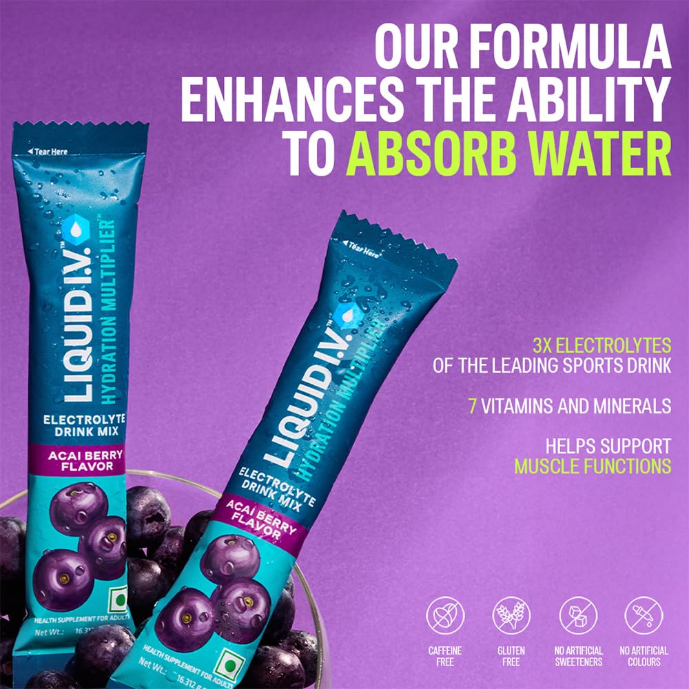 Liquid I.V. Hydration Multiplier - Acai Berry | Electrolyte Powder Drink Mix 16g | Pack of 6
