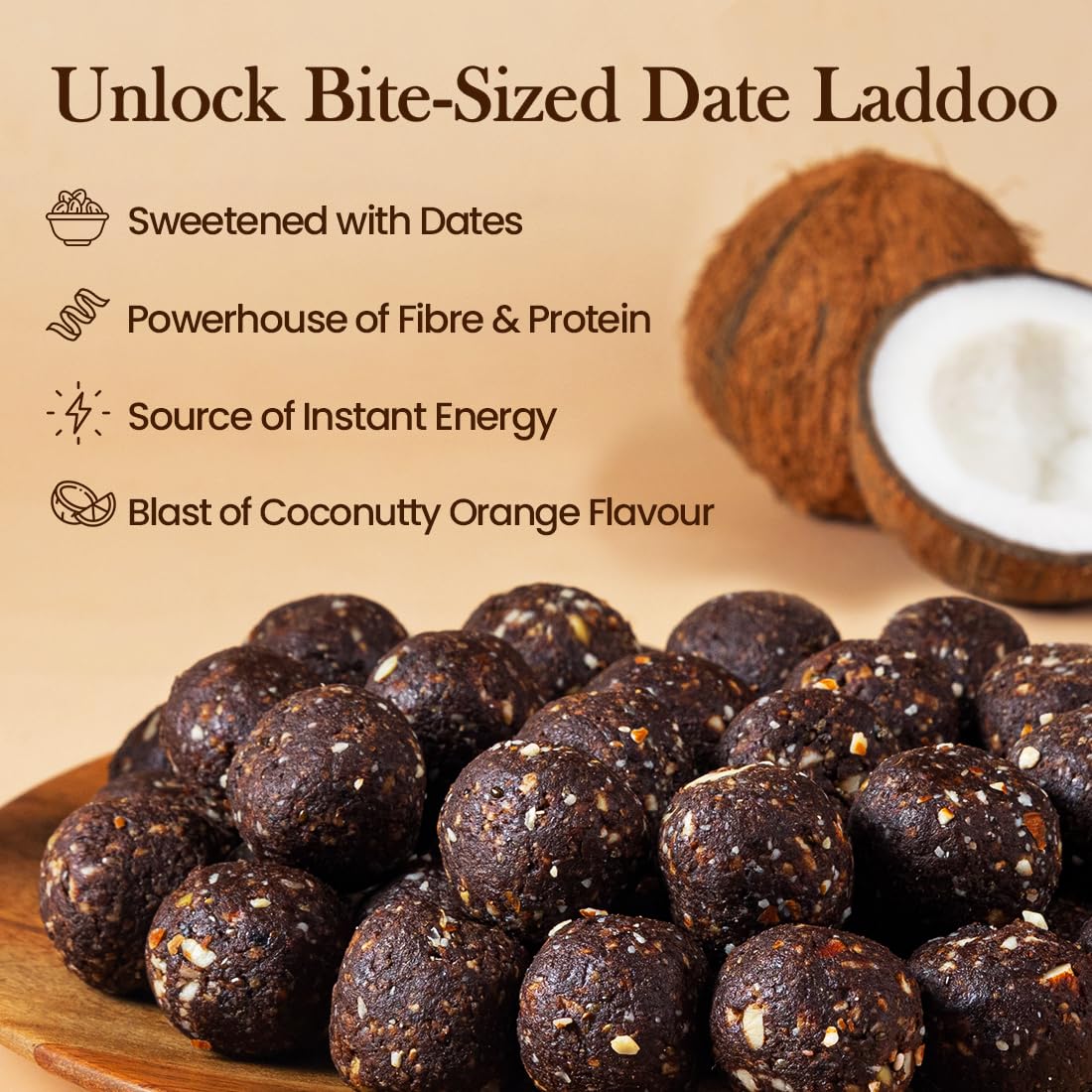 Eat Anytime Sugar Free Dates Laddoo's With Coconut Flavour - Super Saver Pack of 30 | Replacement of Energy & Protein Bars | Powerhouse of Protein & Fibre | Zero Trans Fat & Zero Cholesterol - 100gmx3