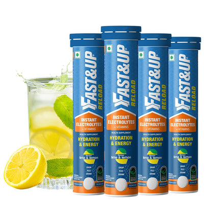 Fast&Up Reload (5 Litres) Low Sugar energy drink for Instant Hydration- 20 Effervescent Tablets with all 5 Essential Electrolytes + Added Vitamins -Certified Electrolytes Drink- Lime and Lemon flavour