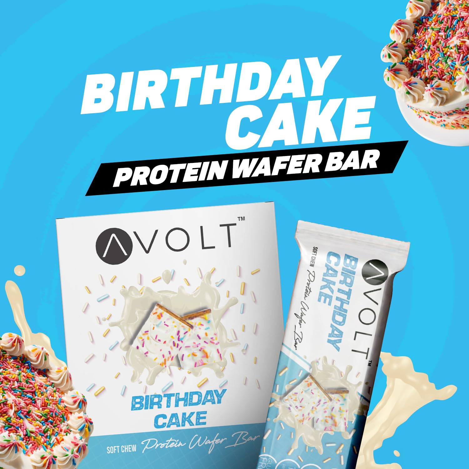 Avolt Birthday Cake Protein Wafer Bar, Guilt Free, High Protein Bars for Fitness & Immunity Booster- Pack Of 6