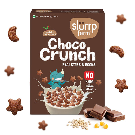 Slurrp Farm Choco Crunch Chocolate Cereal | No Maida, No Refined Sugar, No Added Colour | Ragi Stars and Moons | Healthy Breakfast for Kids | 400 g