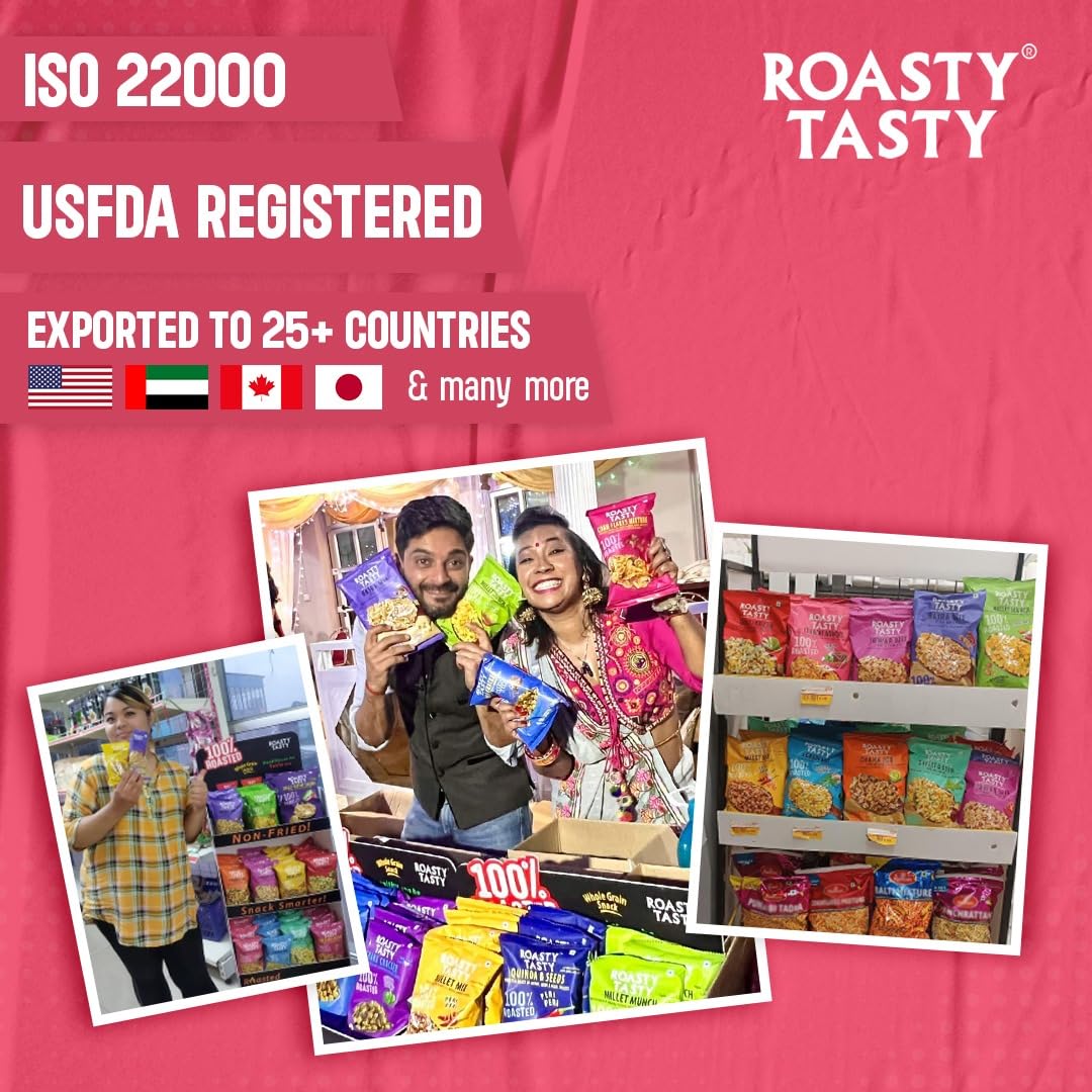 Roasty Tasty Crunchy Munchy 200g | Healthy Snack | No Onion No Garlic | Ideal Millet Namkeen for Kids & Adults | Low Calorie Snacks - Roasted Namkeen - No Cholesterol, No Transfat Diet Mixture in Peri Peri Masala | Millet Snacks Items