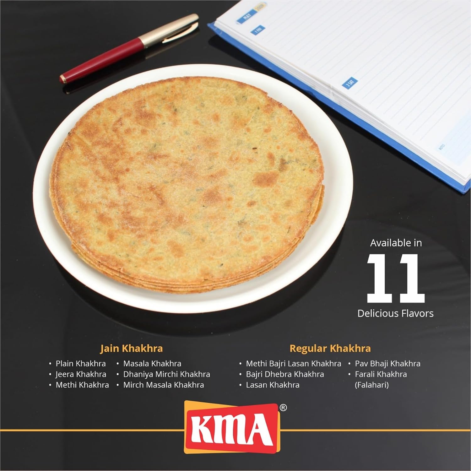 KMA Roasted Plain Khakhra 200 grams - Handmade Fresh Jain Gujarati Khakhra (Plain Salted Flavor), Ready to Eat Indian Snacks, 100% Natural Whole Wheat Snack without Maida, Vacuum Packed for Freshness