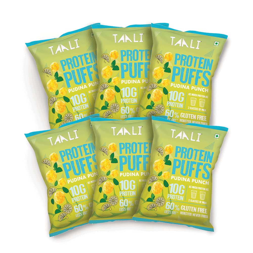 Taali Protein Puffs | 60 gm (Pack of 6) | Try All Flavors Pack | Healthy Roasted Tasty Snacks | 100% Veg., Gluten Free, No Cholesterol, No Trans-Fat