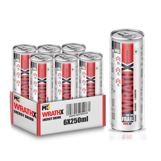 MuscleBlaze WrathX Energy Drink (Mixed Berry, Pack of 6 (250ml*6) | 800mg Taurine, 25mg L-Carnitine, Vitamin B2, B3, B6 | Performance & Focus Booster