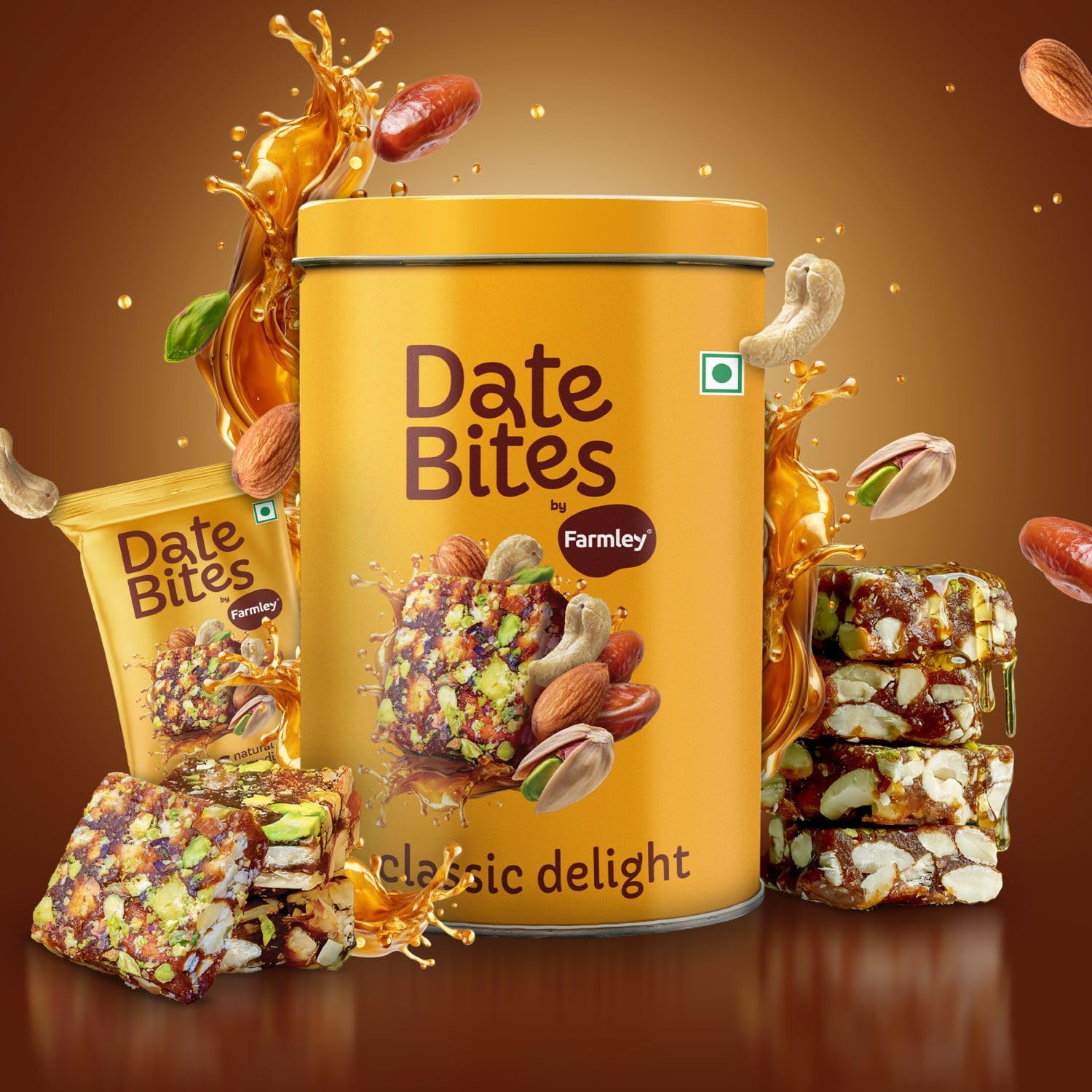 Farmley Classic Date Bites 200 gm I Dates Barfi Made with Dates, Pista, Cashews, Almonds, Honey and Pure Ghee I Dry Fruits Nuts, Healthy Snacks Sweets,Gluten Free, No Added Sugar