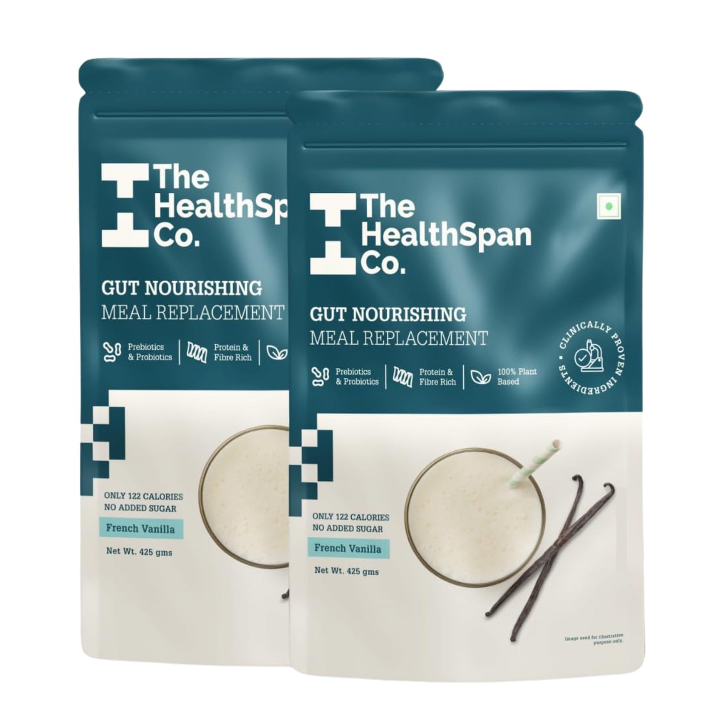 The Healthspan Co. | Meal Replacement Drink for men & women to manage weight & inch | Only 122 Calories | With Fiber & Probiotics | Plant Based Protein | 175gm (35gm X 5 Sachets) | Belgian Chocolate