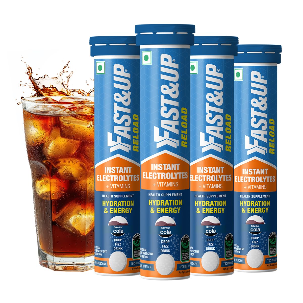 Fast&Up Reload (5 Litres) Low Sugar energy drink for Instant Hydration- 20 Effervescent Tablets with all 5 Essential Electrolytes + Added Vitamins -Certified Electrolytes Drink- Lime and Lemon flavour