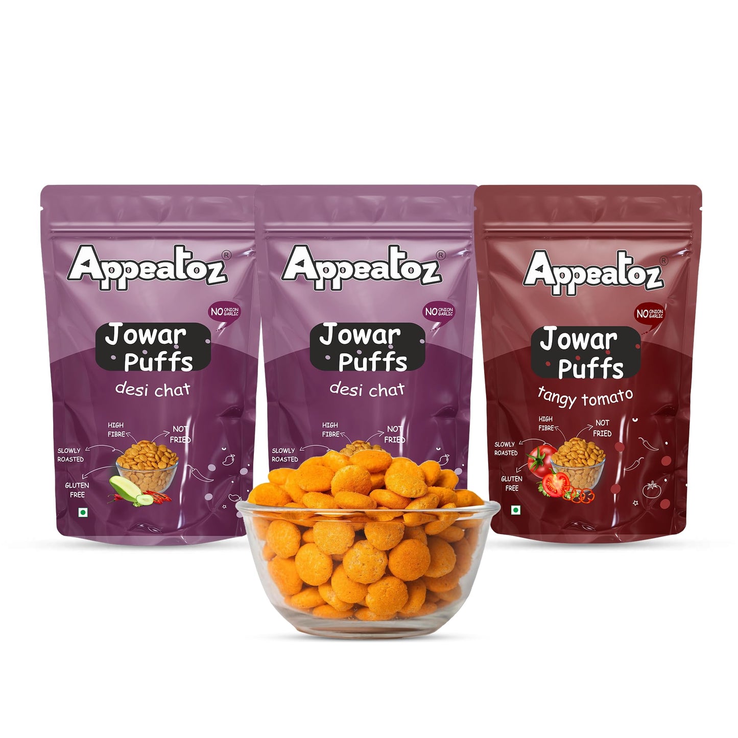 Appeatoz Jowar Puffs - Magic Masala | Roasted, Not Fried | Gluten-Free & High Protein | No Added Sugar | Healthy Baked Snack for Kids & Adults | Sorghum-Based | Crunchy Snack | Pack of 5