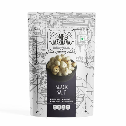 Mr. Makhana Roasted Makhana and Foxnuts | Healthy Snacks | Gluten Free | MSG Free | Antioxidant | Rich Calcium | Zero Trans Fat | Zero cholesterol (Black Salt) 55g