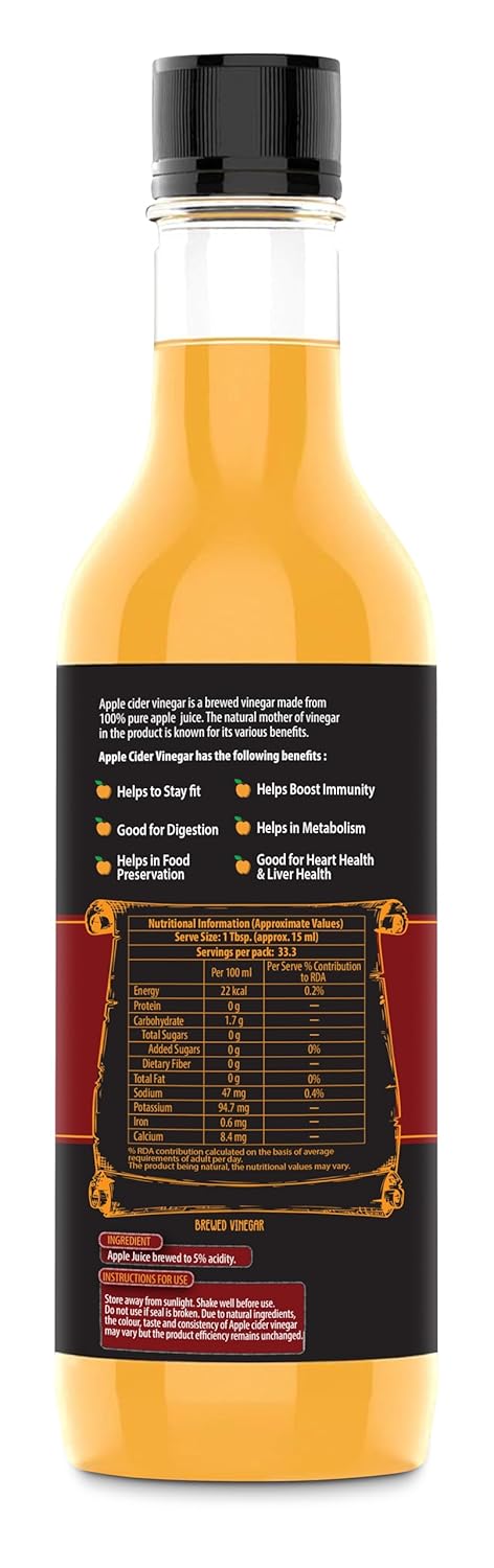 Dabur Himalayan Apple Cider Vinegar - 500ml | Oraganic Sourced Hanpicked Apples | Mother of Vinegar | For Weight Management, Reduced Bloating, Healthy Skin & Hair | Raw, Unfiltered & Unpasteurized