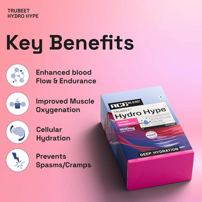 Ace Blend Hydro Hype (5 Sachets) | Boosts Energy & Blood Flow | Instant Hydration | Full-Spectrum Electrolytes | 100% Natural Beetroot Extract Multi Vitamins & Minerals | Lemon Raspberry