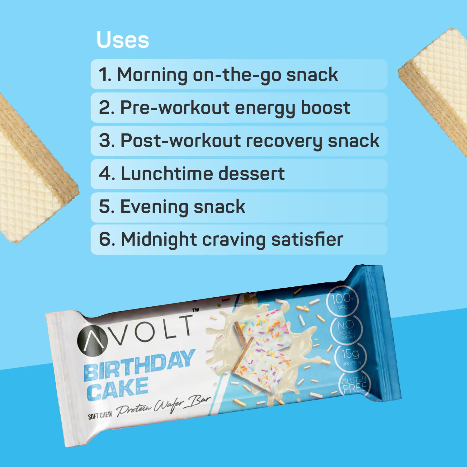 Avolt Birthday Cake Protein Wafer Bar, Guilt Free, High Protein Bars for Fitness & Immunity Booster- Pack Of 6