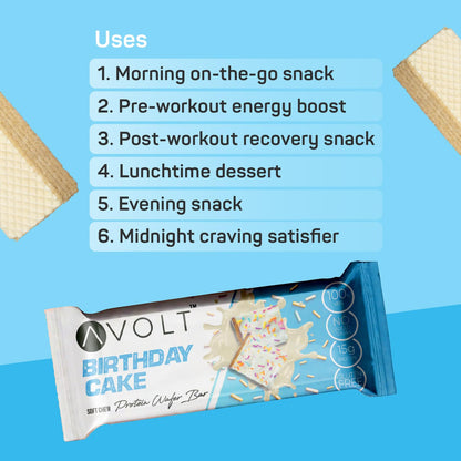 Avolt Birthday Cake Protein Wafer Bar, Guilt Free, High Protein Bars for Fitness & Immunity Booster- Pack Of 6
