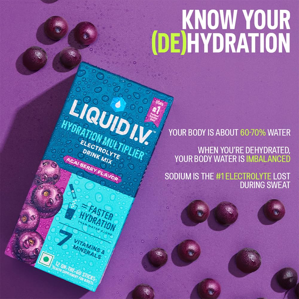 Liquid I.V. Hydration Multiplier - Acai Berry | Electrolyte Powder Drink Mix 16g | Pack of 6