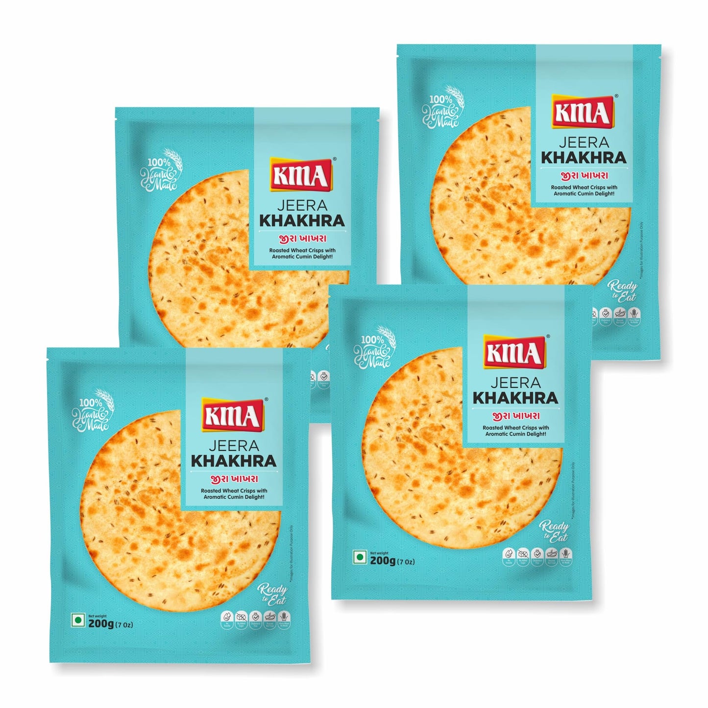KMA Roasted Plain Khakhra 200 grams - Handmade Fresh Jain Gujarati Khakhra (Plain Salted Flavor), Ready to Eat Indian Snacks, 100% Natural Whole Wheat Snack without Maida, Vacuum Packed for Freshness