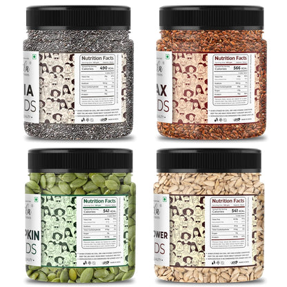 LILA DRY FRUITS 4 Superseed Combo (Chia, Pumpkin, Sunflower & Flax) 250gms each (1kg total) Jar Pack |Immunity combo for Weight Loss | Mix Seeds for Eating | Diet Snacks | Superfood