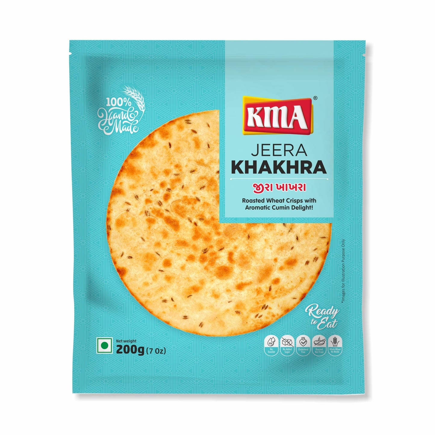 KMA Roasted Plain Khakhra 200 grams - Handmade Fresh Jain Gujarati Khakhra (Plain Salted Flavor), Ready to Eat Indian Snacks, 100% Natural Whole Wheat Snack without Maida, Vacuum Packed for Freshness