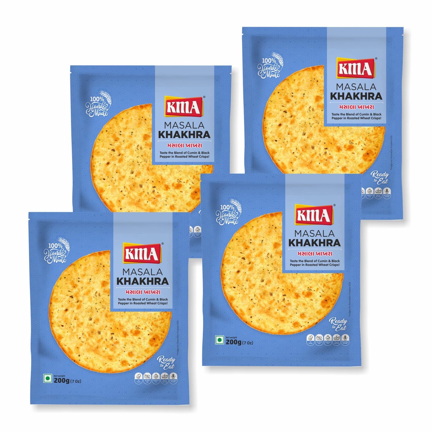 KMA Roasted Plain Khakhra 200 grams - Handmade Fresh Jain Gujarati Khakhra (Plain Salted Flavor), Ready to Eat Indian Snacks, 100% Natural Whole Wheat Snack without Maida, Vacuum Packed for Freshness