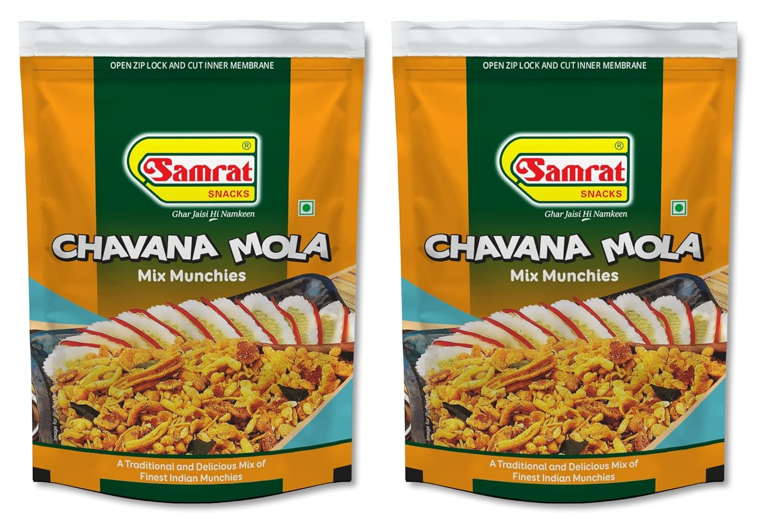 SAMRAT| CHAVANA MOLA Mix Munchies Mild Taste Namkeen|Ghar Jaisi Hi Namkeen|Healthy Snacks|Every Day Fresh Indian Snacks |Traditional Indian Snacks| (PACK OF 2 (2X200G))