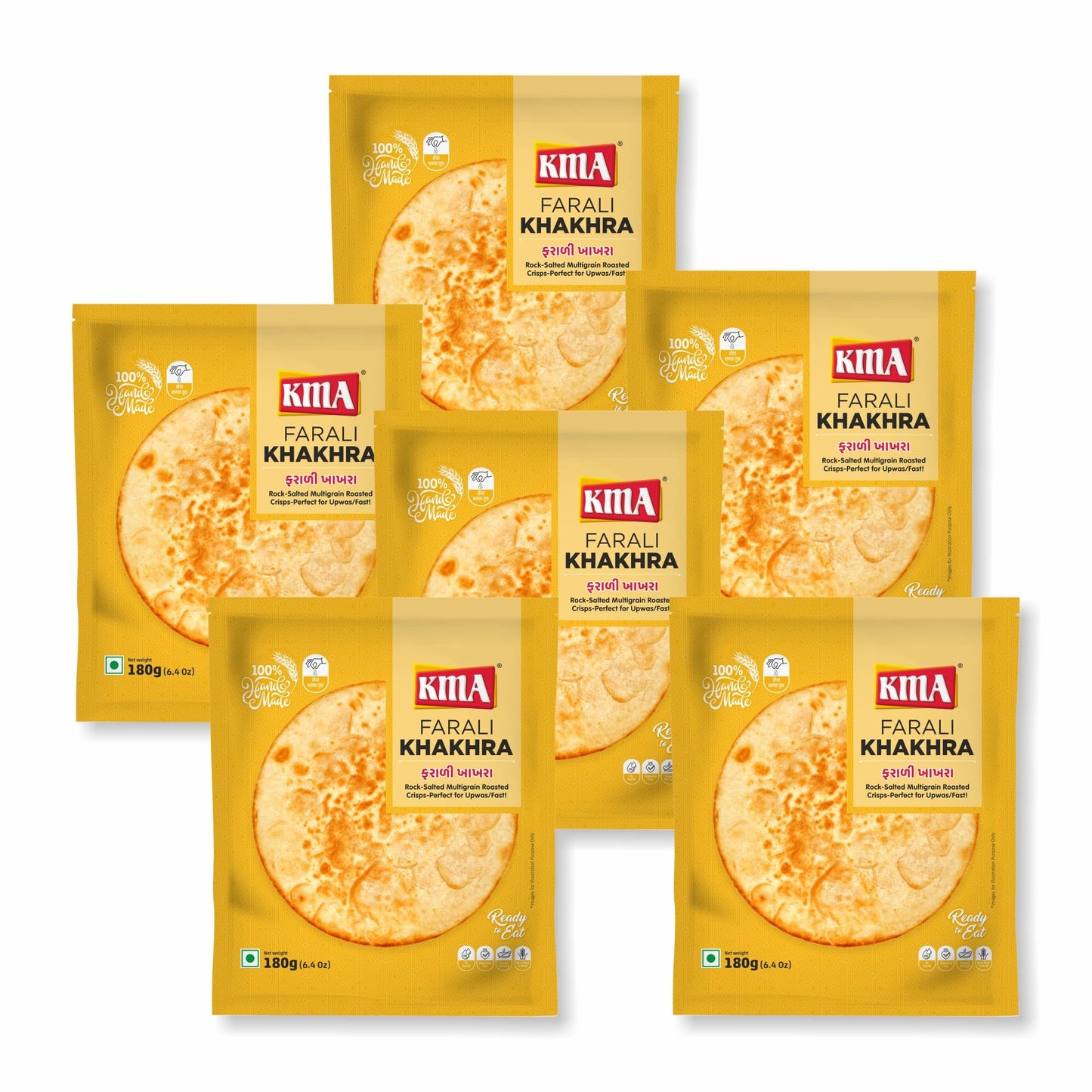 KMA Roasted Plain Khakhra 200 grams - Handmade Fresh Jain Gujarati Khakhra (Plain Salted Flavor), Ready to Eat Indian Snacks, 100% Natural Whole Wheat Snack without Maida, Vacuum Packed for Freshness
