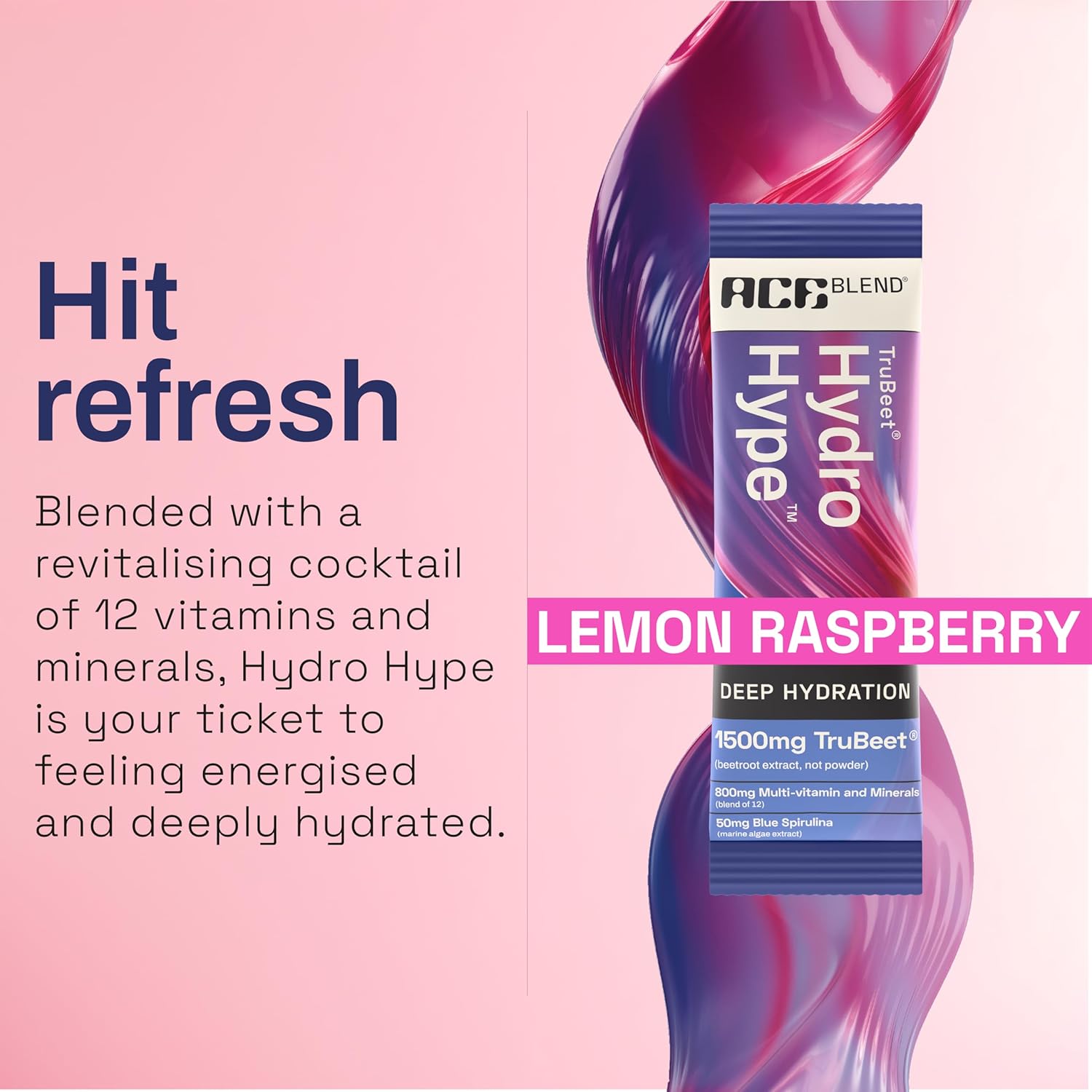 Ace Blend Hydro Hype (5 Sachets) | Boosts Energy & Blood Flow | Instant Hydration | Full-Spectrum Electrolytes | 100% Natural Beetroot Extract Multi Vitamins & Minerals | Lemon Raspberry