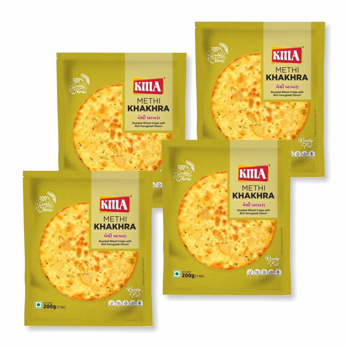 KMA Roasted Plain Khakhra 200 grams - Handmade Fresh Jain Gujarati Khakhra (Plain Salted Flavor), Ready to Eat Indian Snacks, 100% Natural Whole Wheat Snack without Maida, Vacuum Packed for Freshness
