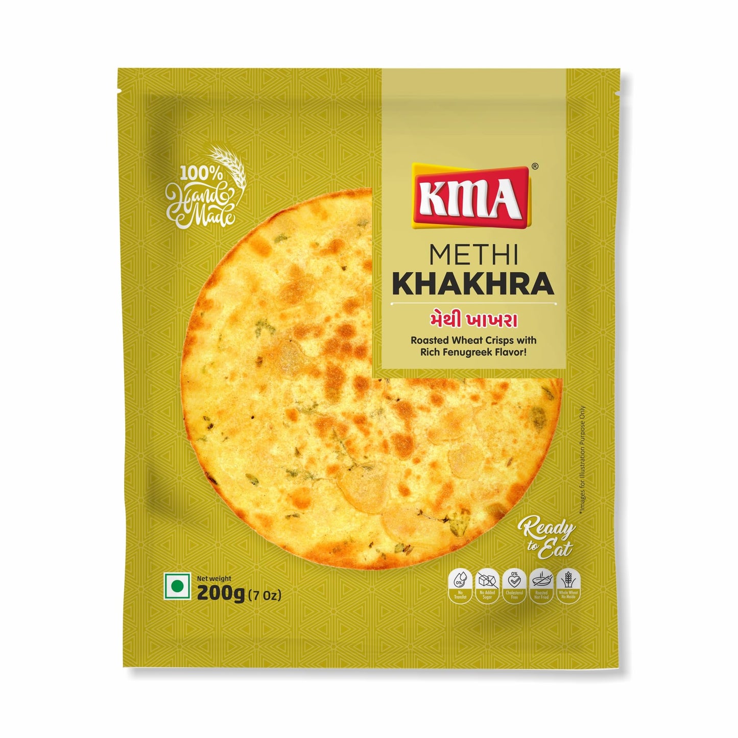 KMA Roasted Plain Khakhra 200 grams - Handmade Fresh Jain Gujarati Khakhra (Plain Salted Flavor), Ready to Eat Indian Snacks, 100% Natural Whole Wheat Snack without Maida, Vacuum Packed for Freshness