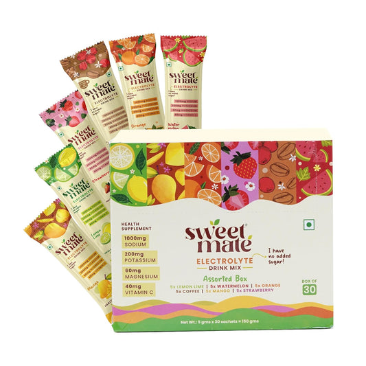 Sweetmate Sugar-Free Assorted Electrolyte Drink Mix Sweetened With Stevia -5g (30 Sachet) No Preservatives and Chemicals |Offers 10x more Electrolyte | Keto Friendly, Vegan