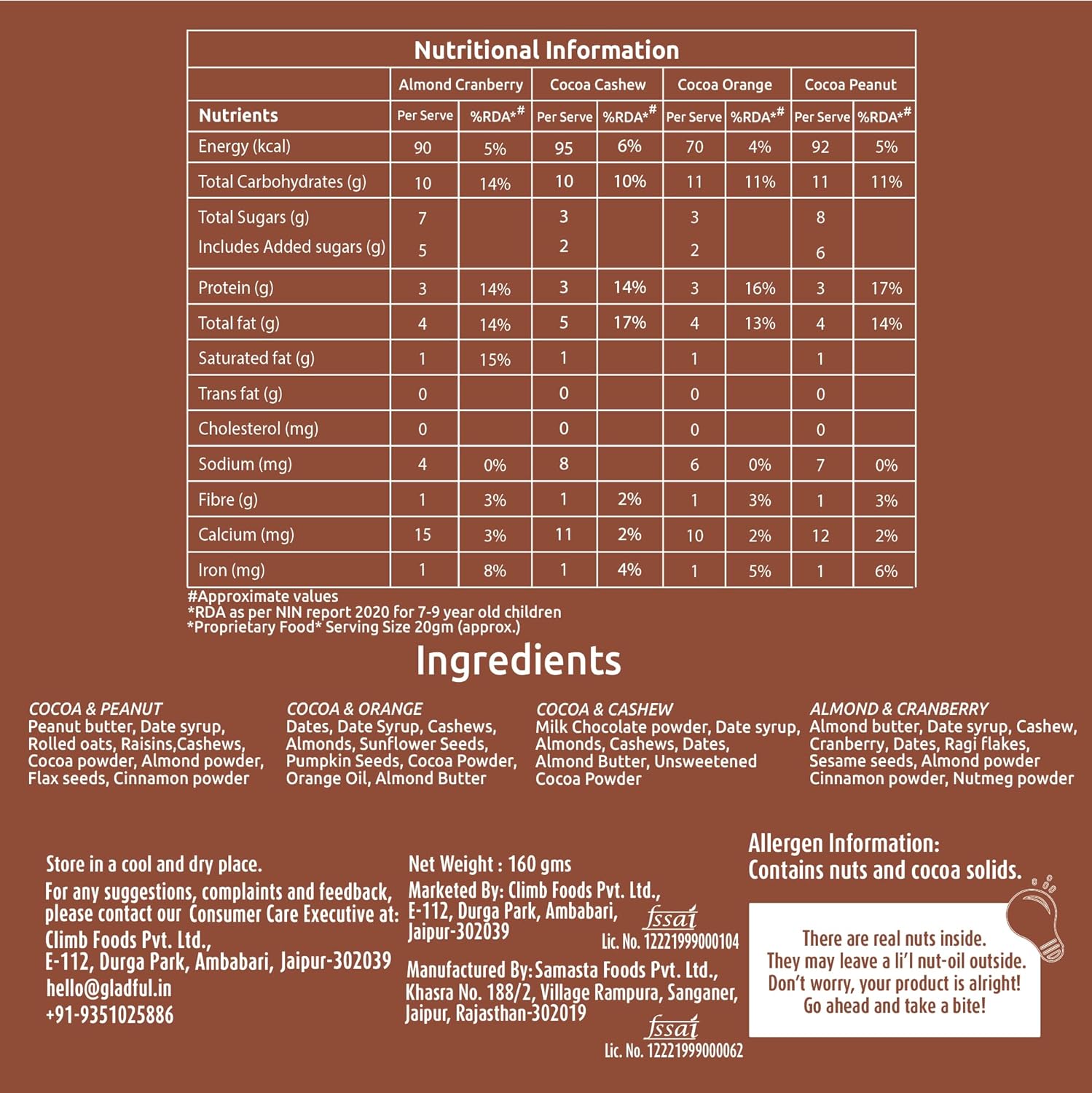 Gladful Assorted Pack Of Date Nut Square - A Healthy, Sugar-Free, Dates And Dry Fruits Based Dessert Bites/ Barfi/Chakki For Kids And Families | High In Protein Source Of Instant Energy (20Gram X 8)