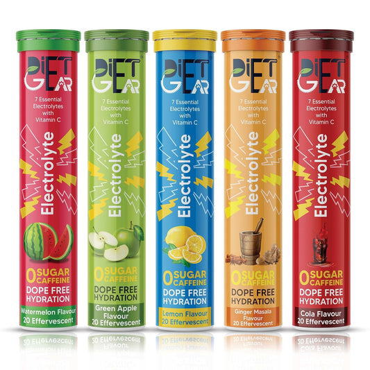 DIET GEAR Energy Drink - 25 litre Zero Sugar, Zero Caffeine Electrolytes 100 Effervescent Servings|added 7 Essential Salts (Na, K, Mg, Ca, Cl, Zn, SO4) + Vitamin C|Combo Flavor, tablet, 5 count