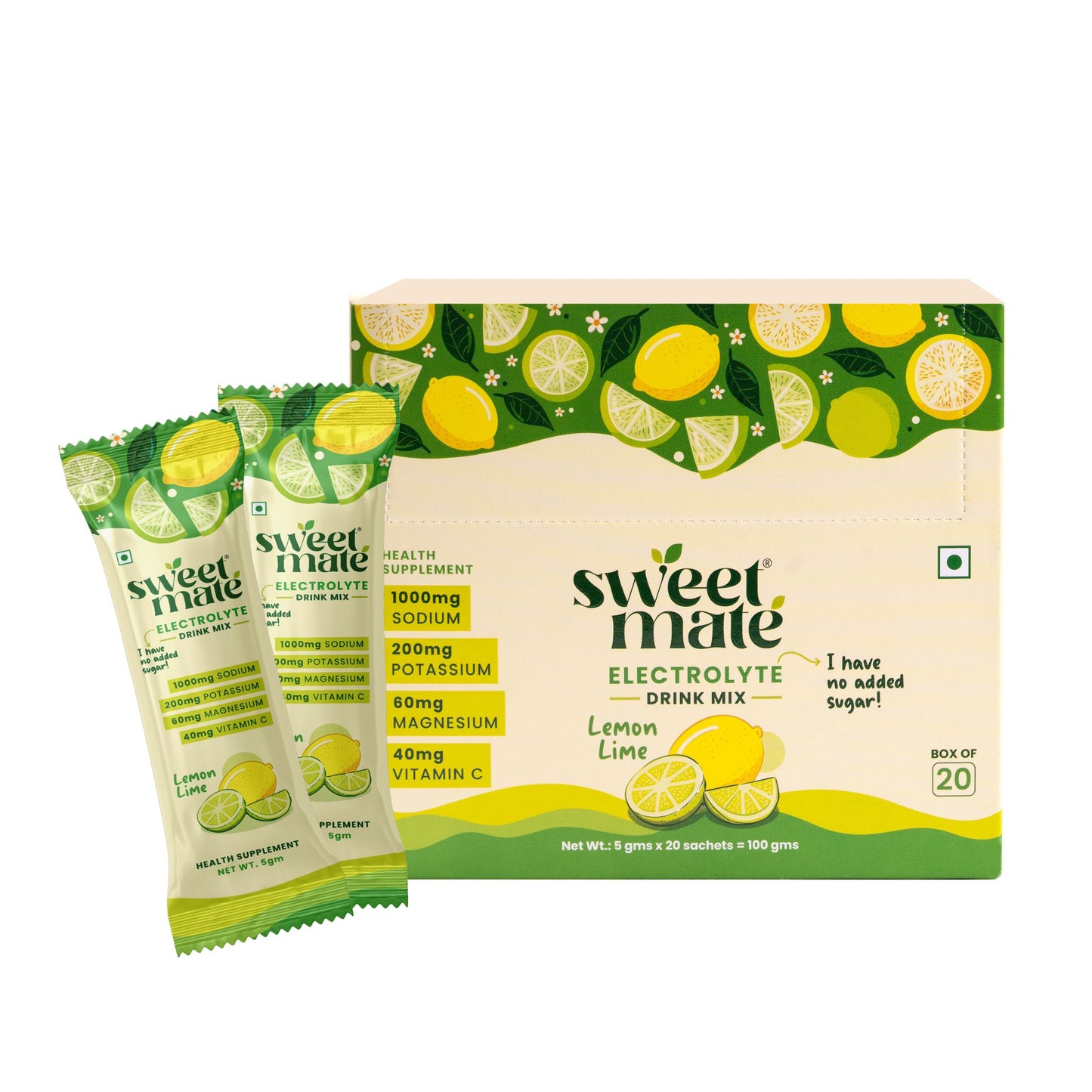 Sweetmate Sugar-Free Assorted Electrolyte Drink Mix Sweetened With Stevia -5g (30 Sachet) No Preservatives and Chemicals |Offers 10x more Electrolyte | Keto Friendly, Vegan
