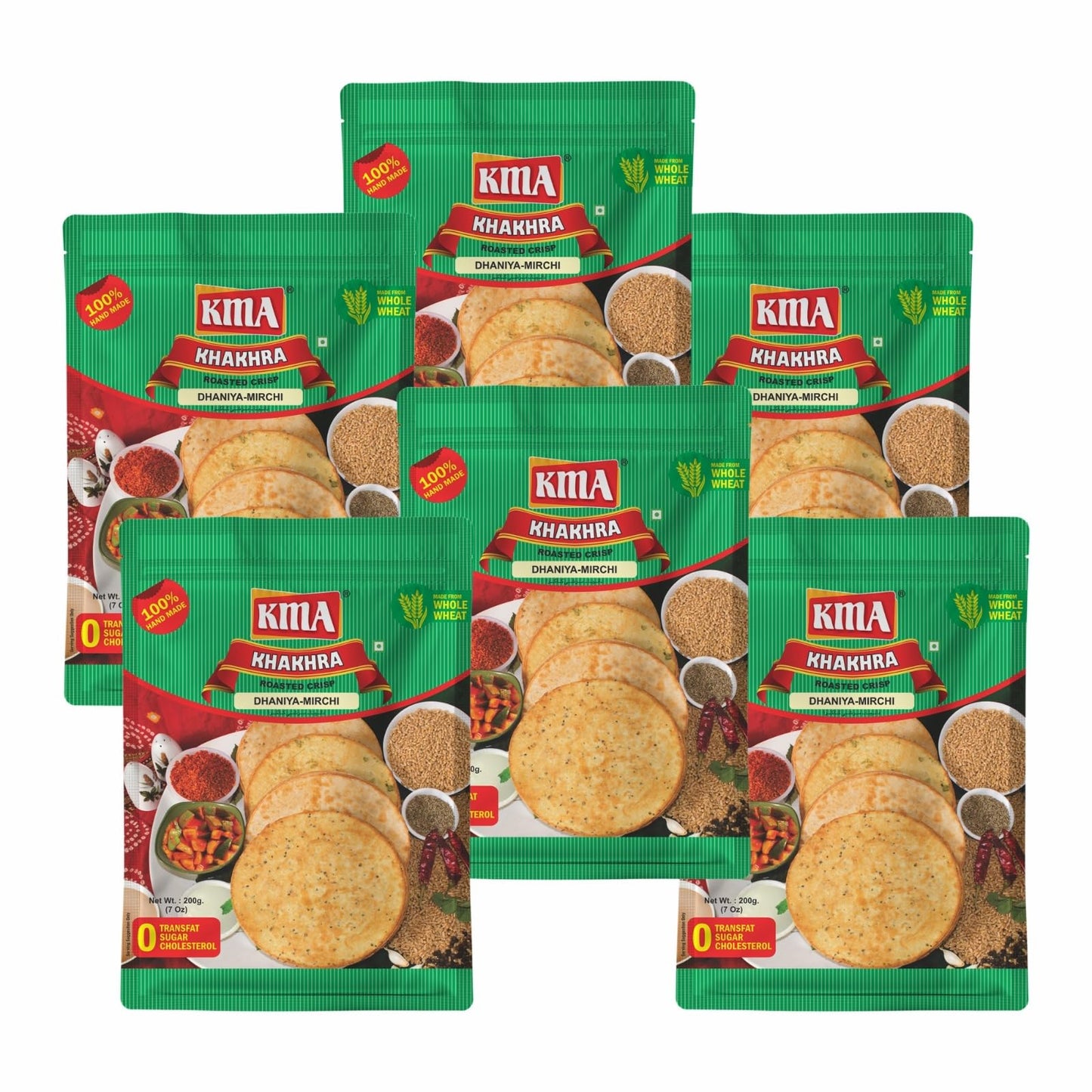 KMA Roasted Plain Khakhra 200 grams - Handmade Fresh Jain Gujarati Khakhra (Plain Salted Flavor), Ready to Eat Indian Snacks, 100% Natural Whole Wheat Snack without Maida, Vacuum Packed for Freshness