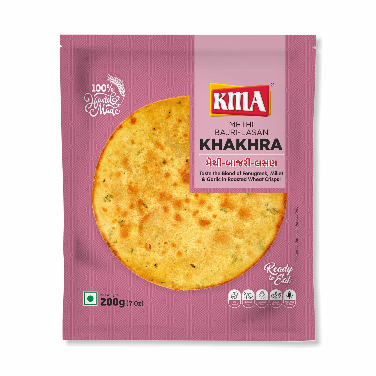 KMA Roasted Plain Khakhra 200 grams - Handmade Fresh Jain Gujarati Khakhra (Plain Salted Flavor), Ready to Eat Indian Snacks, 100% Natural Whole Wheat Snack without Maida, Vacuum Packed for Freshness
