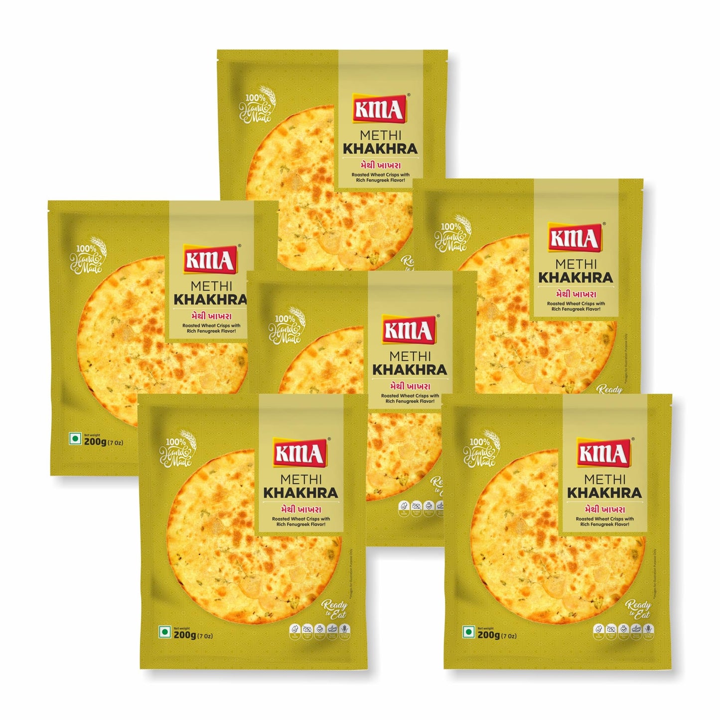 KMA Roasted Plain Khakhra 200 grams - Handmade Fresh Jain Gujarati Khakhra (Plain Salted Flavor), Ready to Eat Indian Snacks, 100% Natural Whole Wheat Snack without Maida, Vacuum Packed for Freshness