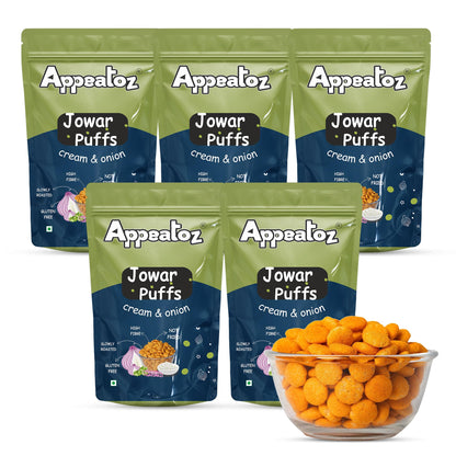 Appeatoz Jowar Puffs - Magic Masala | Roasted, Not Fried | Gluten-Free & High Protein | No Added Sugar | Healthy Baked Snack for Kids & Adults | Sorghum-Based | Crunchy Snack | Pack of 5