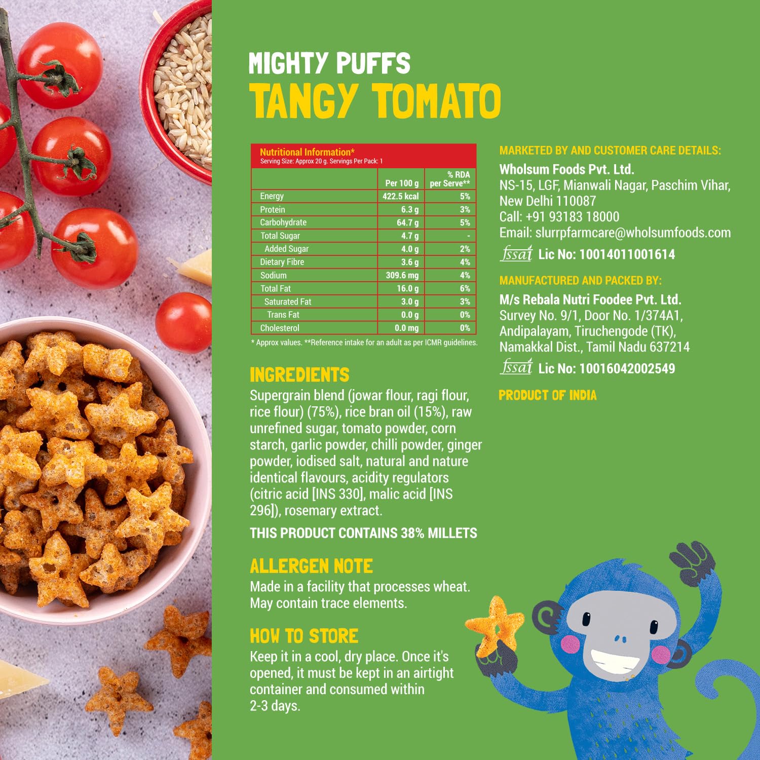 Slurrp Farm Mighty Jowar Puffs | Khatta Meetha, Mild Masala, Cheddar Cheese, Tangy Tomato, Choco Ragi, Cheese & Herbs | Not Fried, No Maida | Healthy Snack for Kids and Travel Friendly | 9 x 20g