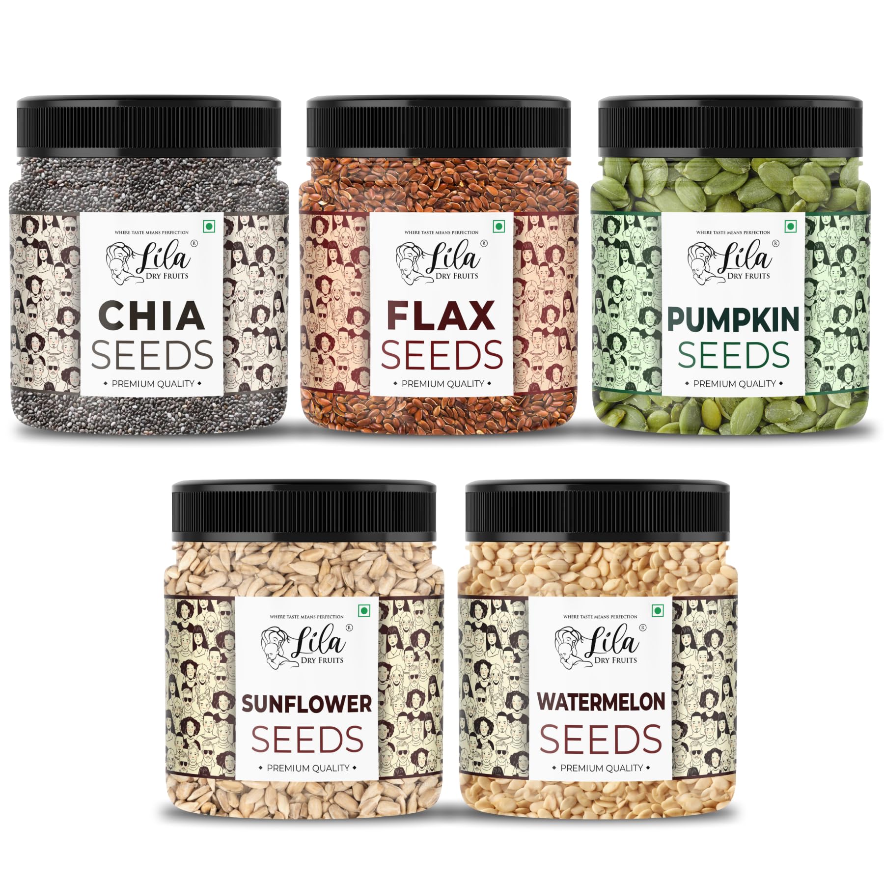 LILA DRY FRUITS 4 Superseed Combo (Chia, Pumpkin, Sunflower & Flax) 250gms each (1kg total) Jar Pack |Immunity combo for Weight Loss | Mix Seeds for Eating | Diet Snacks | Superfood