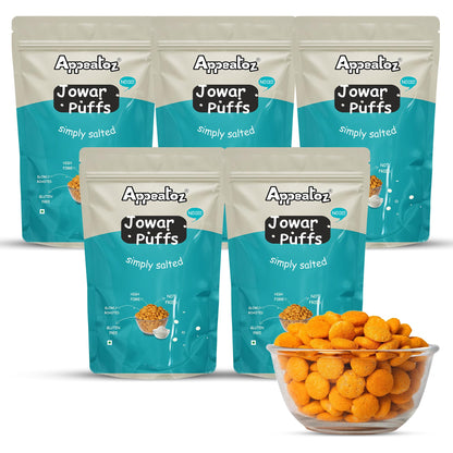 Appeatoz Jowar Puffs - Magic Masala | Roasted, Not Fried | Gluten-Free & High Protein | No Added Sugar | Healthy Baked Snack for Kids & Adults | Sorghum-Based | Crunchy Snack | Pack of 5
