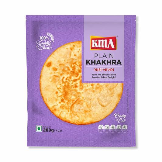 KMA Roasted Plain Khakhra 200 grams - Handmade Fresh Jain Gujarati Khakhra (Plain Salted Flavor), Ready to Eat Indian Snacks, 100% Natural Whole Wheat Snack without Maida, Vacuum Packed for Freshness
