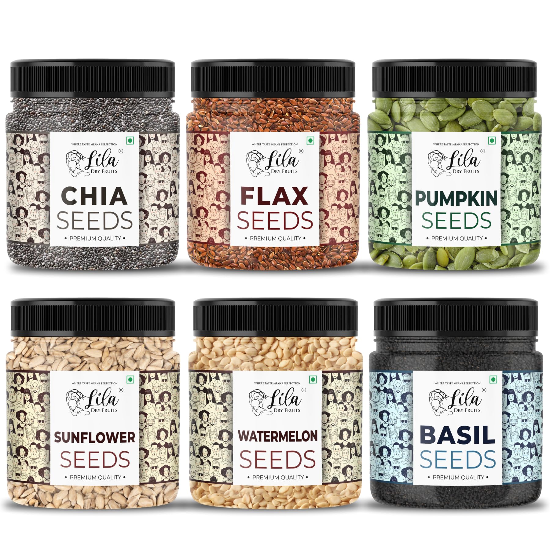 LILA DRY FRUITS 4 Superseed Combo (Chia, Pumpkin, Sunflower & Flax) 250gms each (1kg total) Jar Pack |Immunity combo for Weight Loss | Mix Seeds for Eating | Diet Snacks | Superfood