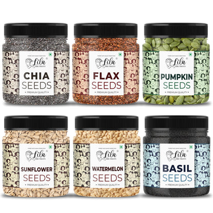 LILA DRY FRUITS 4 Superseed Combo (Chia, Pumpkin, Sunflower & Flax) 250gms each (1kg total) Jar Pack |Immunity combo for Weight Loss | Mix Seeds for Eating | Diet Snacks | Superfood