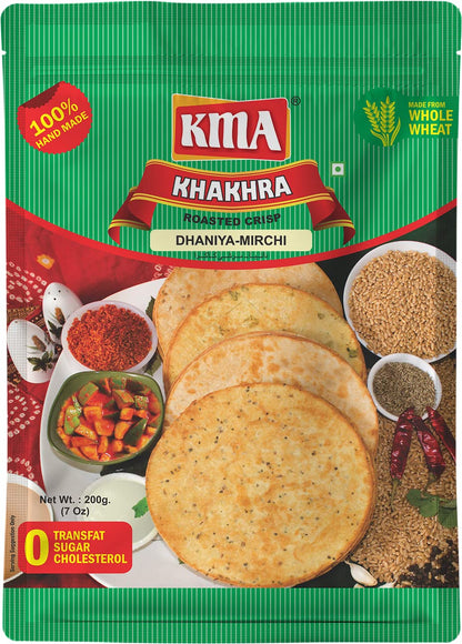 KMA Roasted Plain Khakhra 200 grams - Handmade Fresh Jain Gujarati Khakhra (Plain Salted Flavor), Ready to Eat Indian Snacks, 100% Natural Whole Wheat Snack without Maida, Vacuum Packed for Freshness