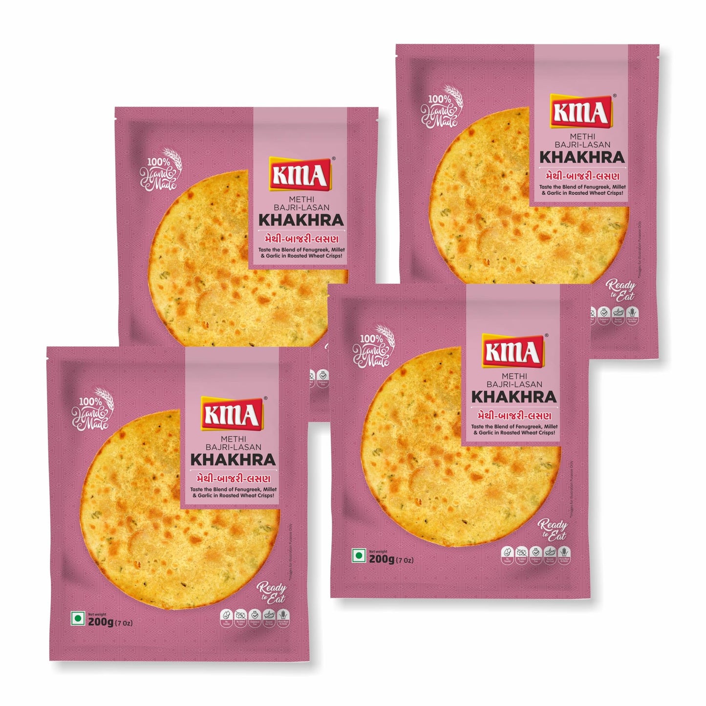 KMA Roasted Plain Khakhra 200 grams - Handmade Fresh Jain Gujarati Khakhra (Plain Salted Flavor), Ready to Eat Indian Snacks, 100% Natural Whole Wheat Snack without Maida, Vacuum Packed for Freshness